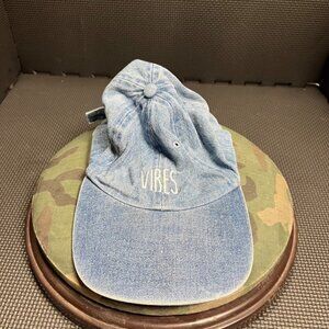 Vintage Denim Dad Hat With "Vibes" Embroidery Adjustable Strapback Cap Casual St